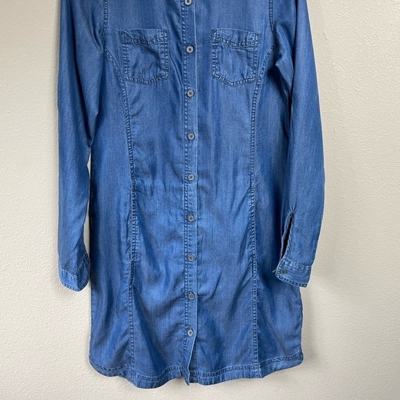 PrAna Tencel Button Down Shirt Dress long sleeves with tabs chambray, sz XS - Picture 2 of 9